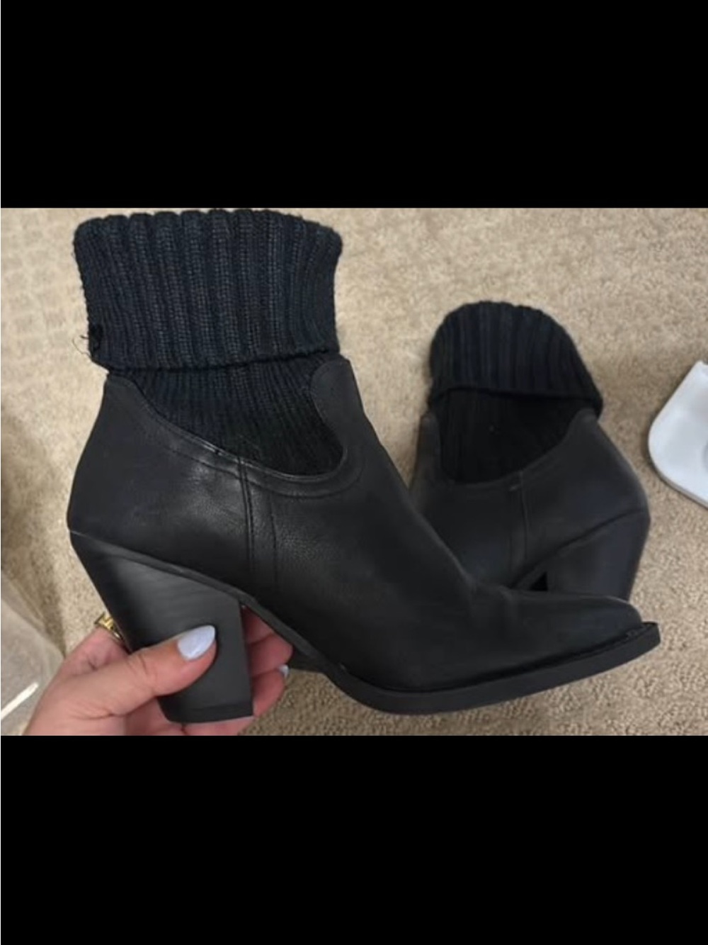 Black Knit-Cuff Ankle Boots - Women's